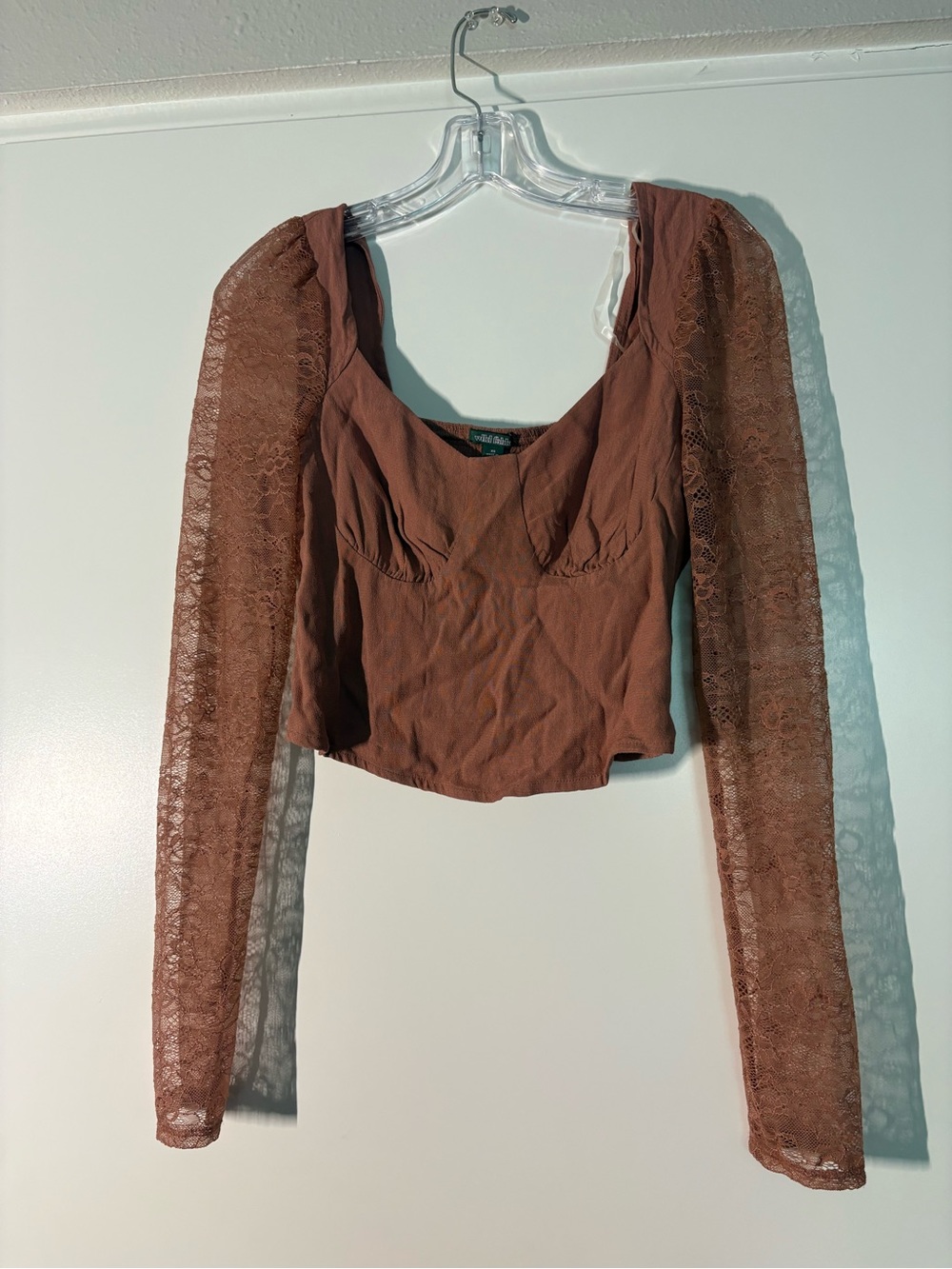 Wild Fable Rust Long Sleeve Peasant Blouse with Lace Sleeves